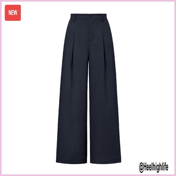 Linen Blend Wide Leg Dress Pants Elastic Waist Business Casual